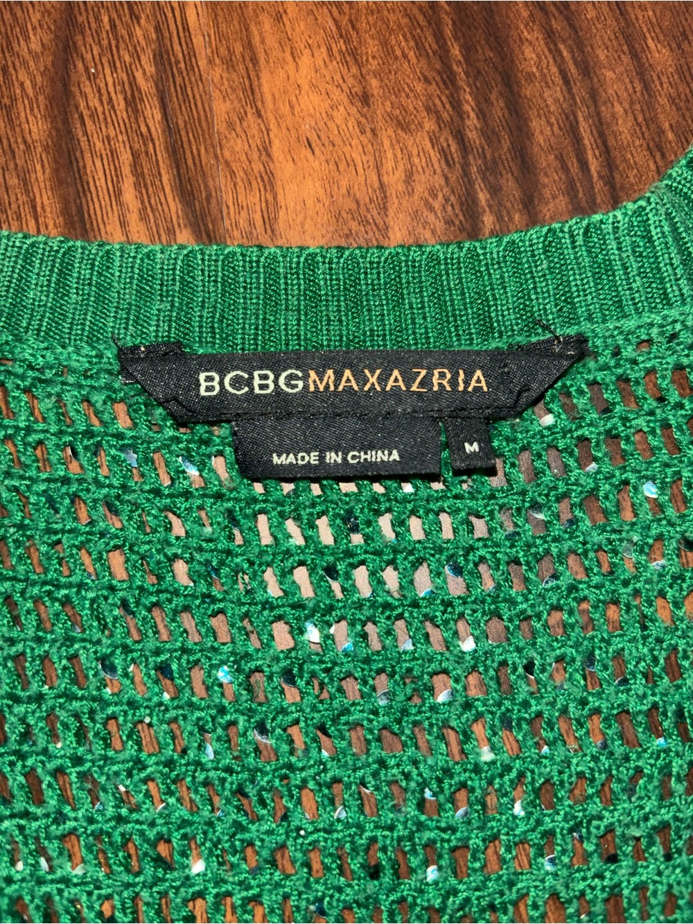 BCBGMaxAzria Green Open-Knit Short Sleeve Sweater - Picture 2 of 6